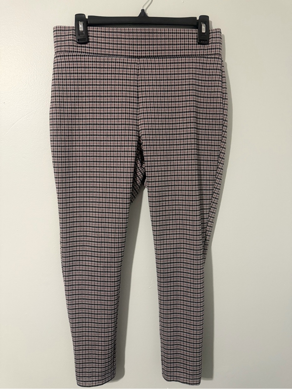 LOFT Pink and Gray Houndstooth Ponte Ankle Leggings High-rise Pants Petite M